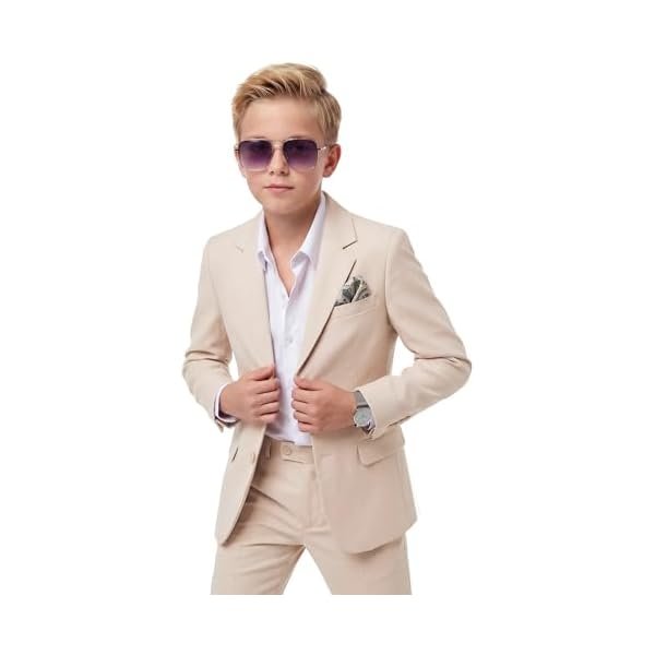 WULFUL Boys' Slim Fit Suit 3 Pieces:Jacket, Pants, Shirt,Summer Suit Set for Teens Boys Wedding Beach
