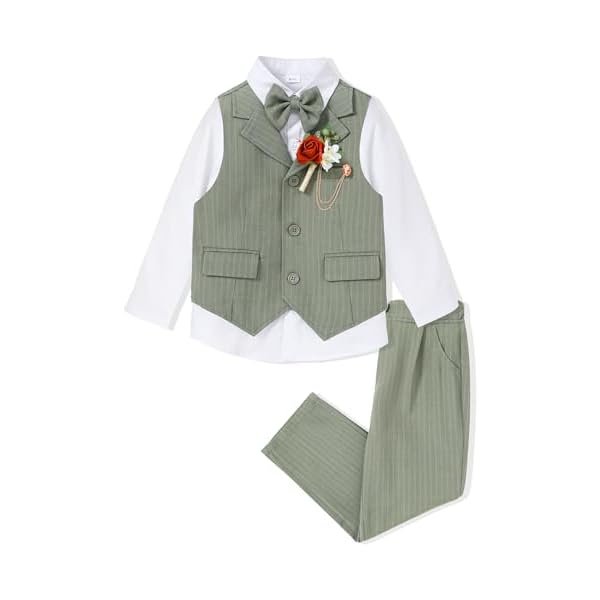 DISAUR Boys Dress Clothes 5-Piece Formal Suit Set, Vest, Pants, Dress Shirt, Bowtie and Boutonniere Kids Wedding Outfit - 图片 3