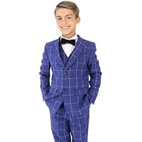 Boys Blue Formal Checkered Suit - Elegant Outfit for Weddings and Special Events