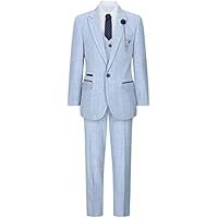 Boys 3 Piece Check Suit Tweed Light Blue Tailored Fit Wedding Peaky Classic