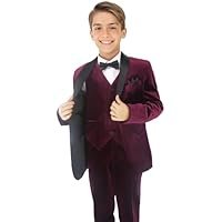 Boys Luxurious Velvet Tuxedo 3-6 PC Suit with Satin Shawl Lapels – Ideal for All Formal Events