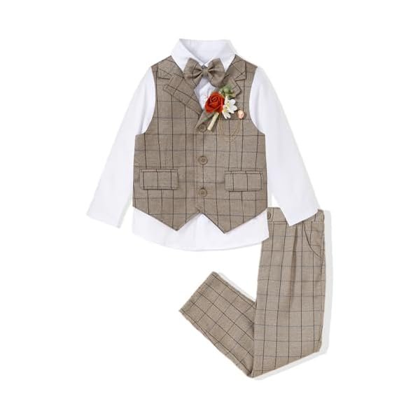 DISAUR Boys Dress Clothes 5-Piece Formal Suit Set, Vest, Pants, Dress Shirt, Bowtie and Boutonniere Kids Wedding Outfit - 图片 4