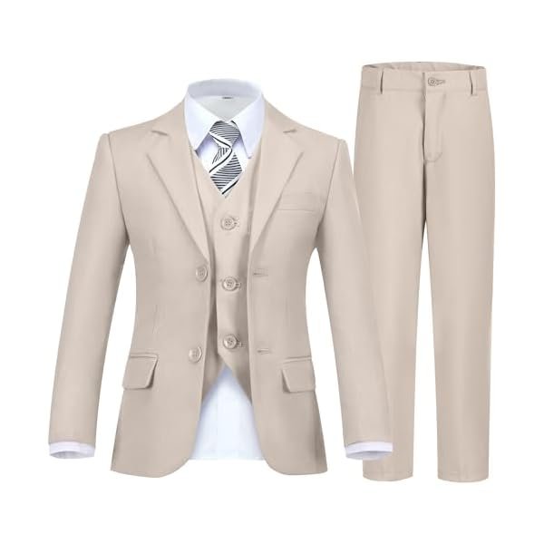 Boy's Suit Formal Slim Fit 5 Pieces Suit Set Blazer Vest Pants with Adjustable Waist Shirt with Tie