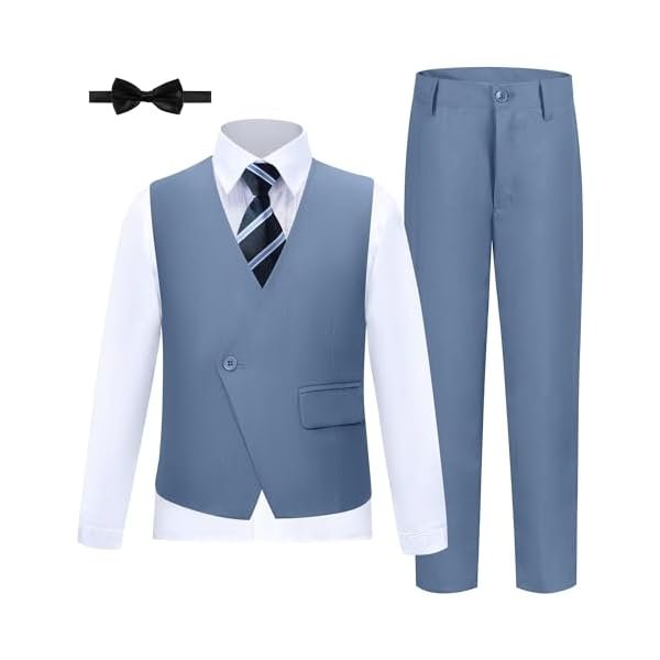 Boys 5 Piece Wedding Suit Slim Fit Kids Double Breasted Tuxedo Formal Suits for Teen Toddler Ring Bearer Outfit