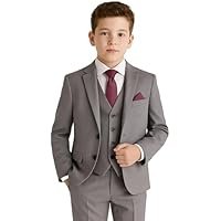 Men’s Boys Gray Tailored Fit Formal Suit 3-6PC Set for Weddings Business & Parties