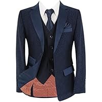Boys Jacquard Patterned Suit Navy Blue Geometric Fashion Pageboy Wedding Occasion 3 Piece Set - 图片 3