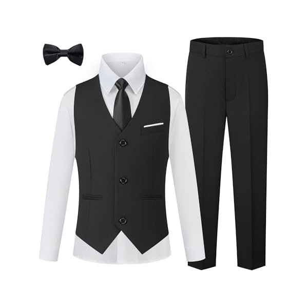 WULFUL Boys Suits 5-Pieces Formal Slim Fit Tuxedo Suit Set,Teen Suits for Wedding Ring Bearer Church Outfit