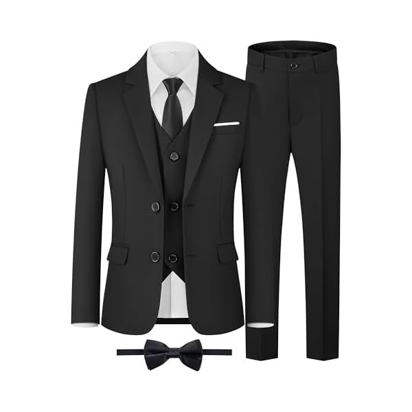 WULFUL Boys' Formal Suit Set,Slim Fit Tuxedo Wedding Suit 6-16 Years with Adjustable Waist