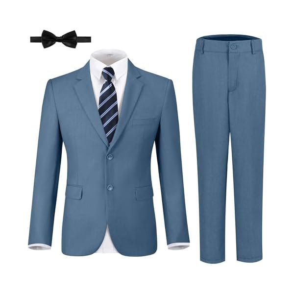 JPF Boys Formal Suits Slim Fit 5 Piece Kids Suit Jacket Pants Set with Dress Shirt and Tie for Wedding Prom