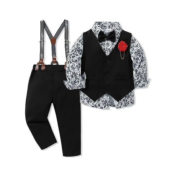 WESIDOM Toddler Boy Clothes Suit Formal Dress Shirt+Bowtie+Vest+Boutonniere+Suspender Pants Boys Gentleman Outfits Set